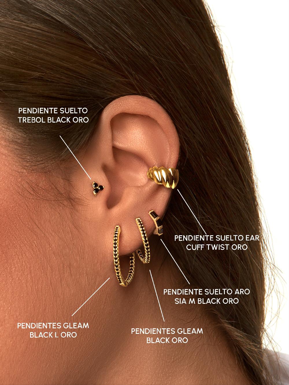 Singularu Pendiente Suelto Aro Sia M Black Plata Baño Oro