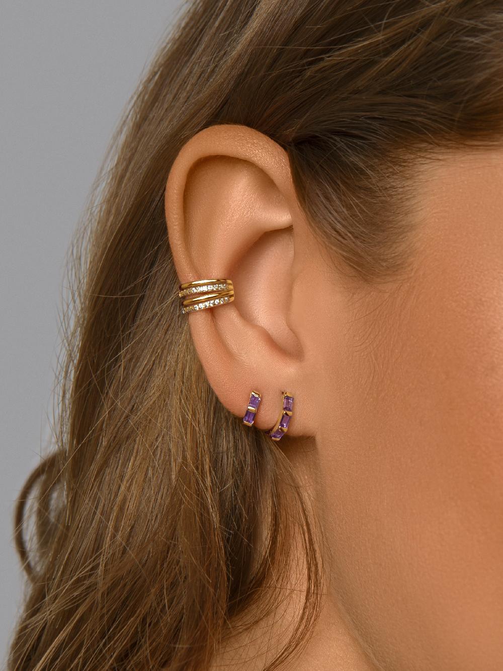 Singularu Pendiente Suelto Aro Sia M Lavande Plata Baño Oro