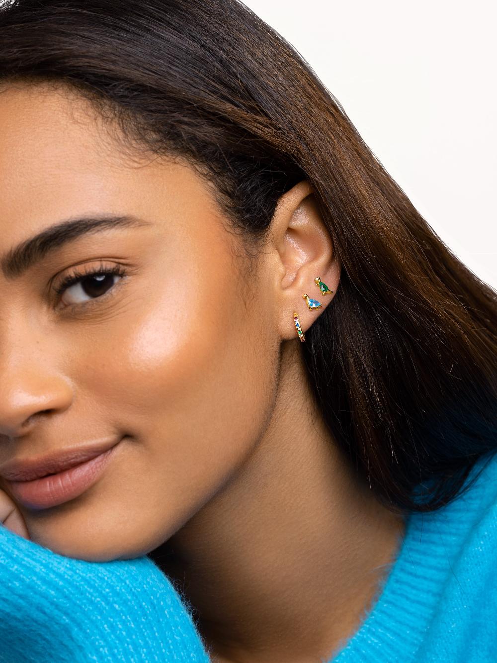 Singularu Pendiente Suelto Dino Brontosaurus Sky Plata Baño Oro