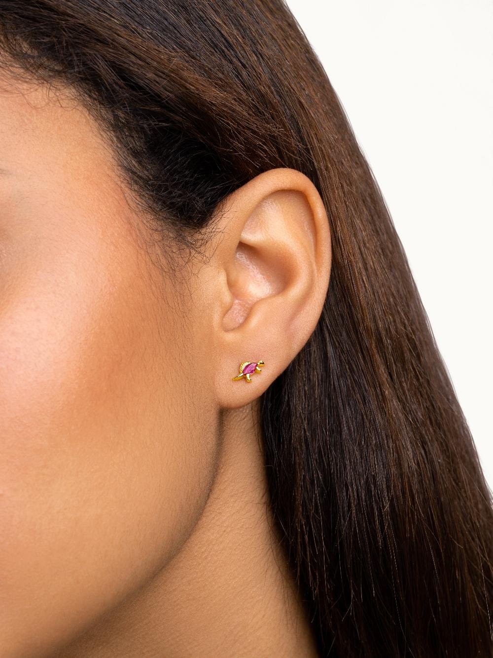 Singularu Pendiente Suelto Dino Spinosaurus Raspberry Plata Baño Oro