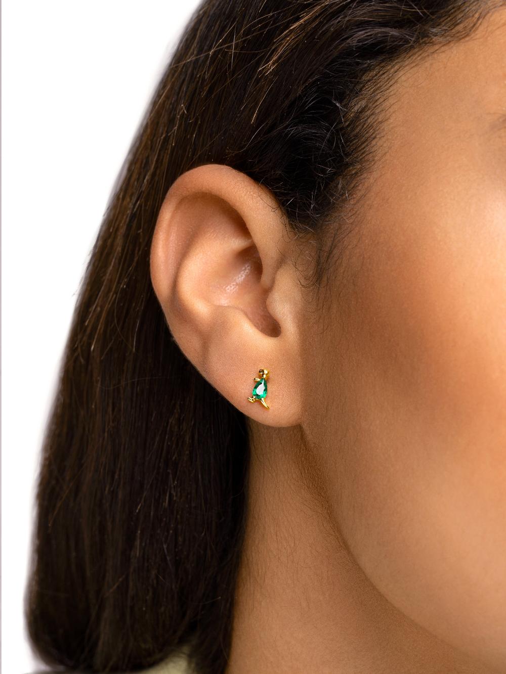 Singularu Pendiente Suelto Dino T Rex Green Plata Baño Oro