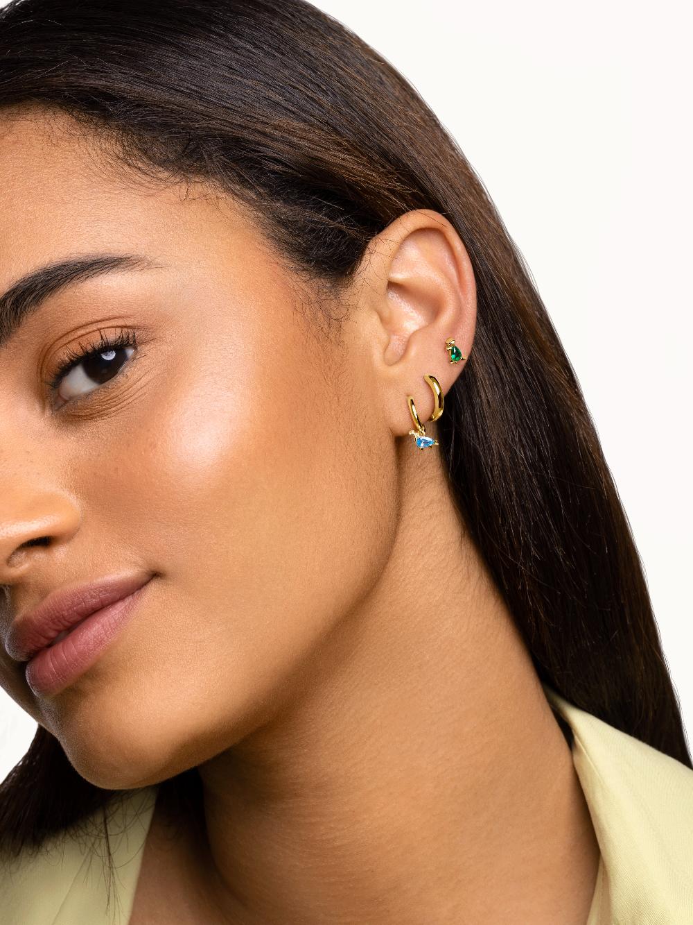 Singularu Pendiente Suelto Dino T Rex Green Plata Baño Oro