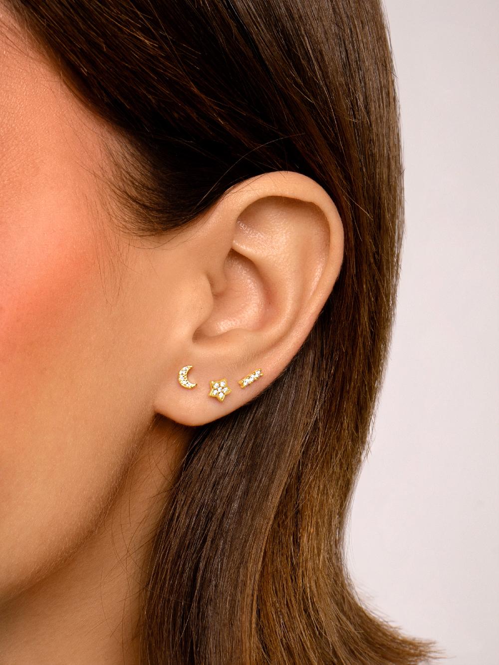 Singularu Pendiente Suelto Mini Moon Spark Plata Baño Oro