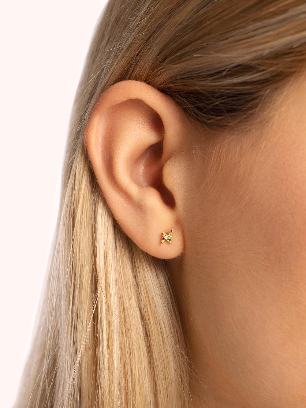 Singularu Pendiente Suelto Rayo Colors Plata Baño Oro