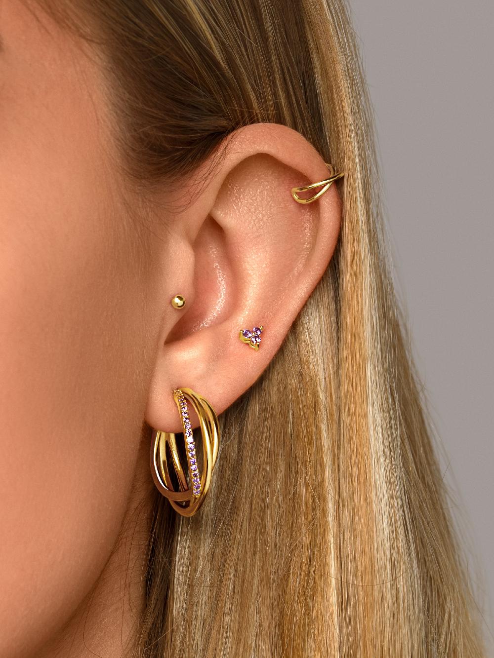 Singularu Pendiente Suelto Trebol Lavande Plata Baño Oro