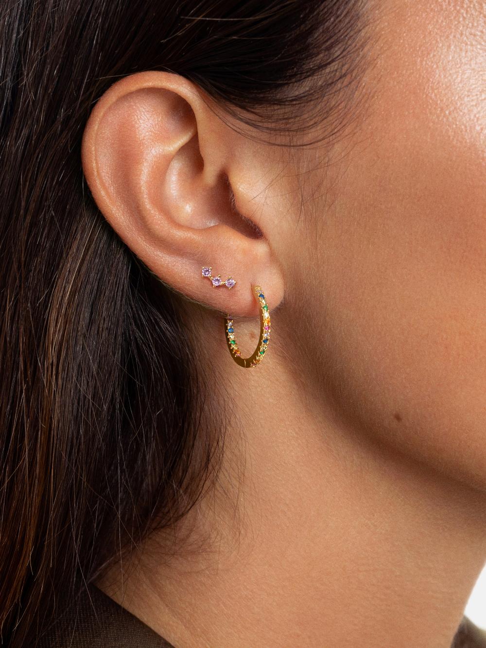 Singularu Pendiente Suelto Triple Spark Lavande Plata Baño Oro