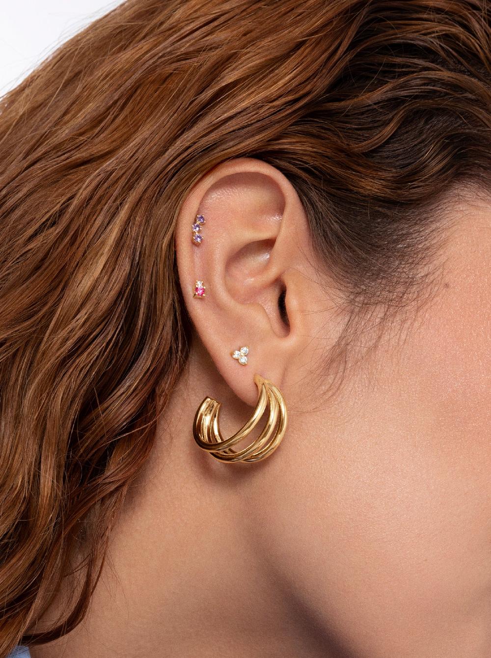 Singularu Pendiente Suelto Triple Spark Lavande Plata Baño Oro