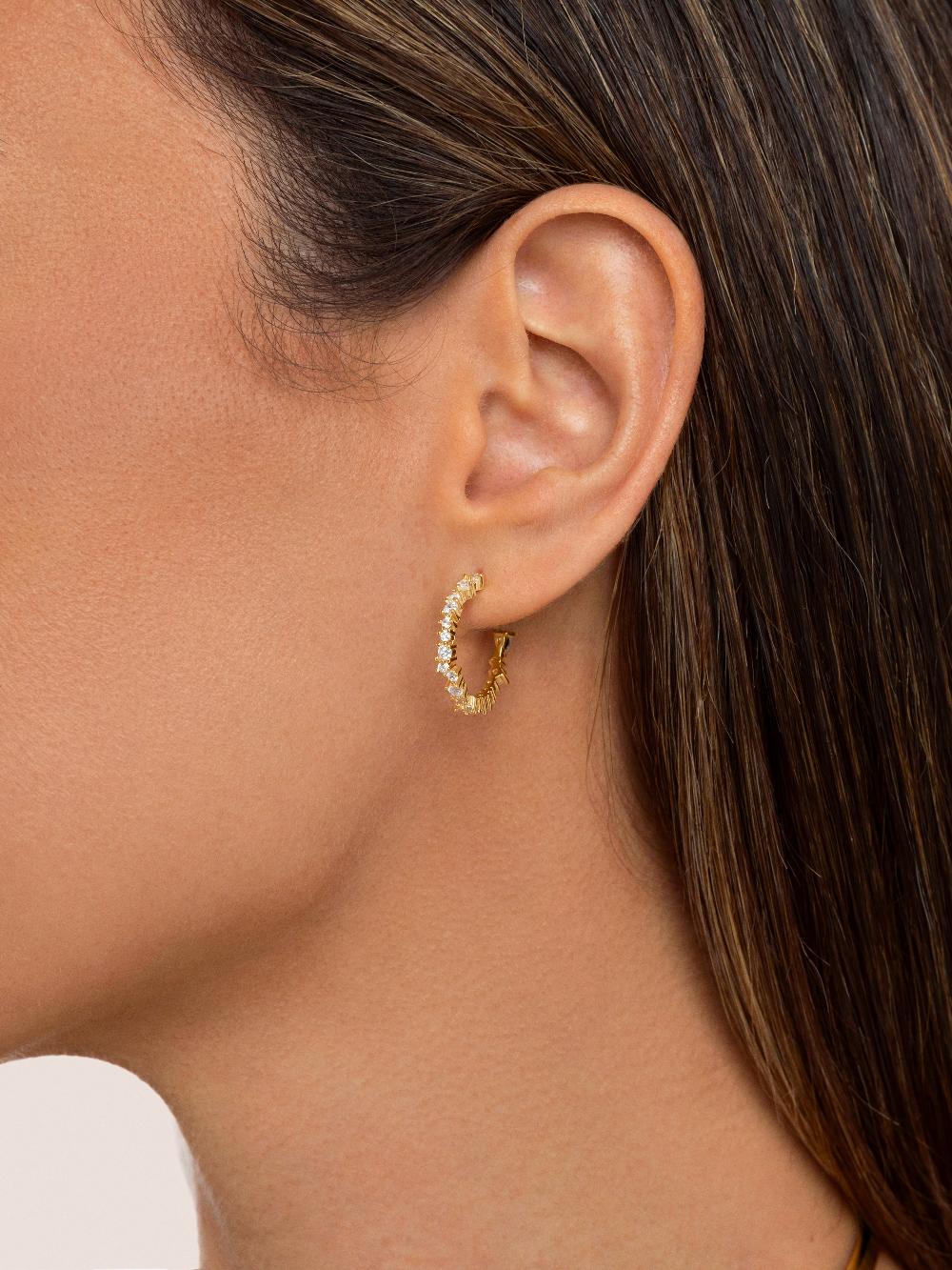 Singularu Pendientes Aro Estellar White Plata Baño Oro