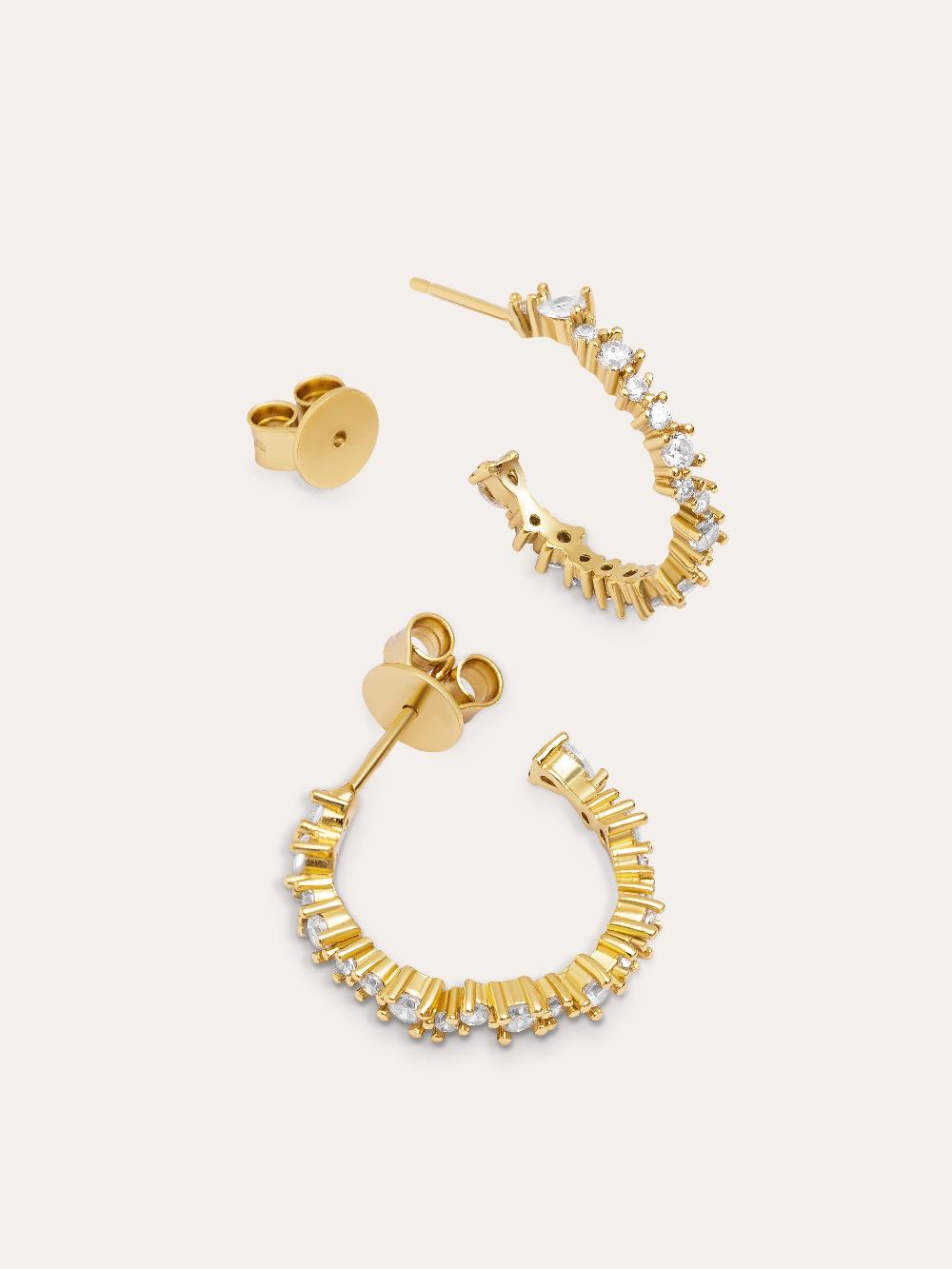 Singularu Pendientes Aro Estellar White Plata Baño Oro