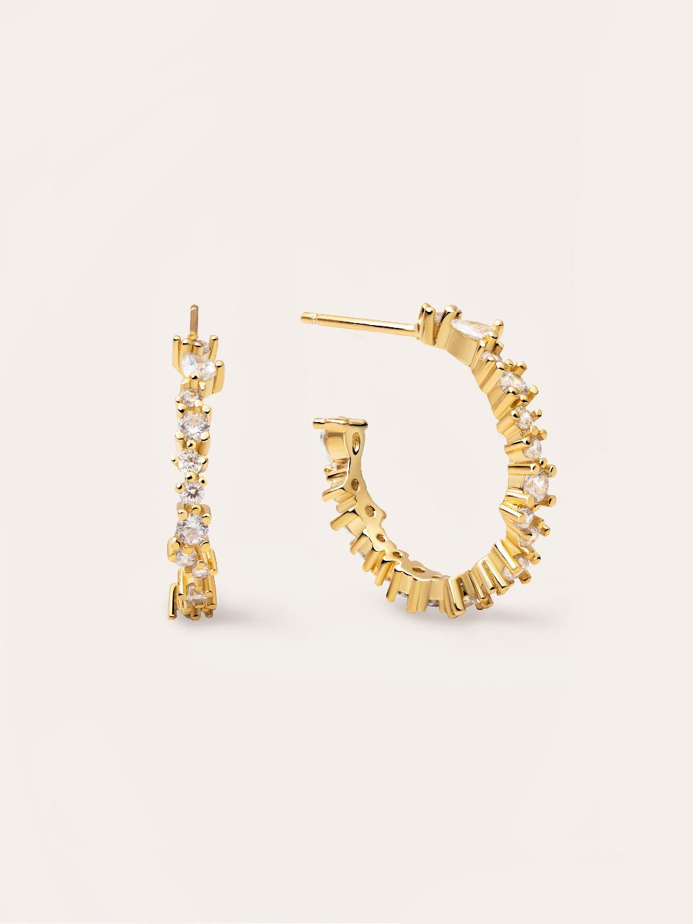 singularu Pendientes Aro Estellar White Plata Baño Oro