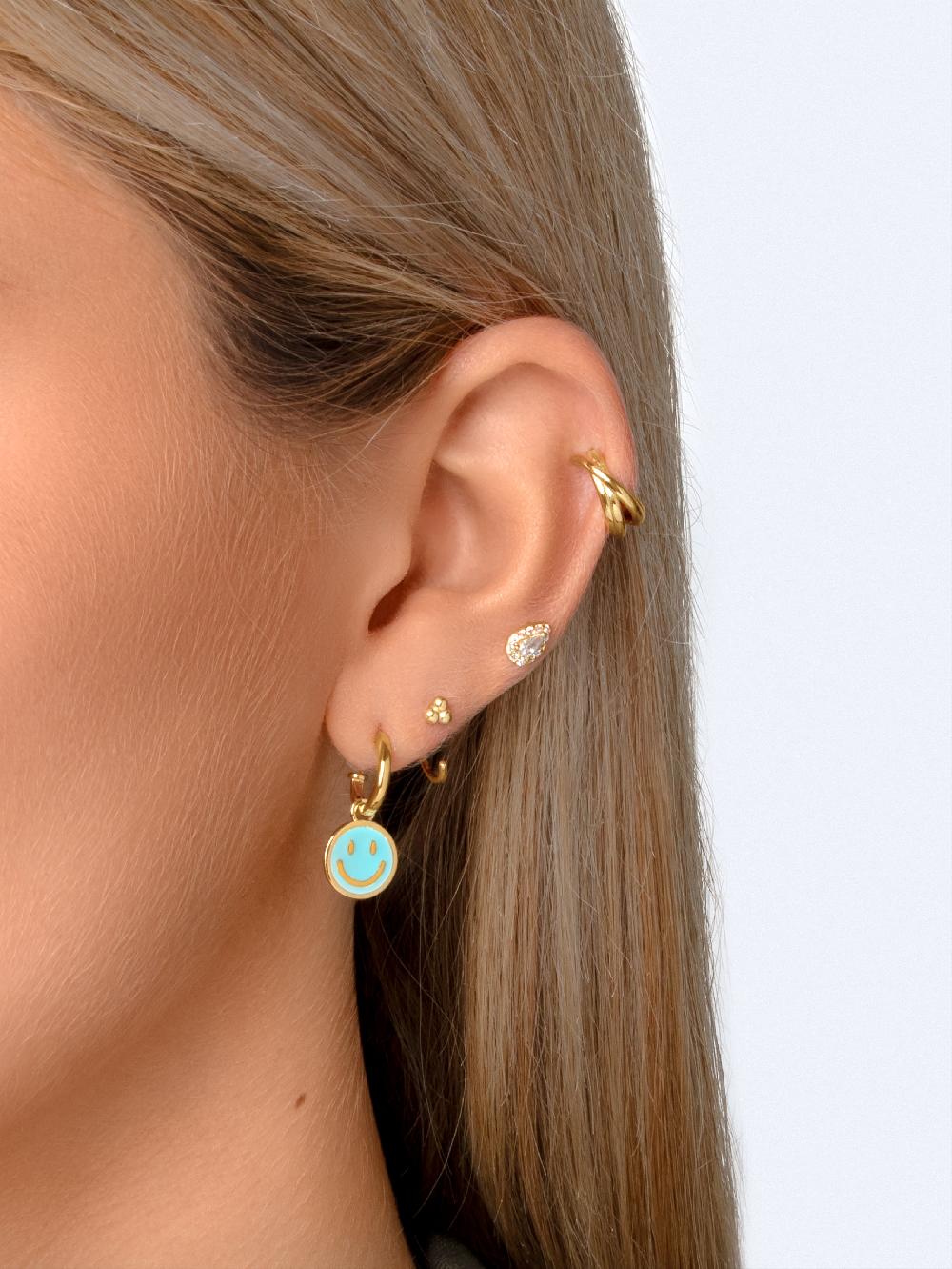 Singularu Pendientes Aro Smiley Sky Enamel Baño Oro