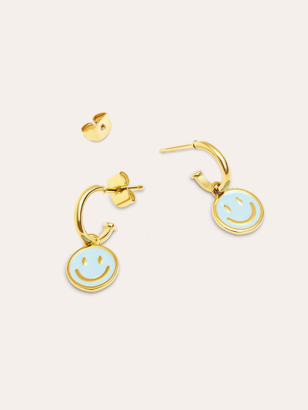 Singularu Pendientes Aro Smiley Sky Enamel Baño Oro