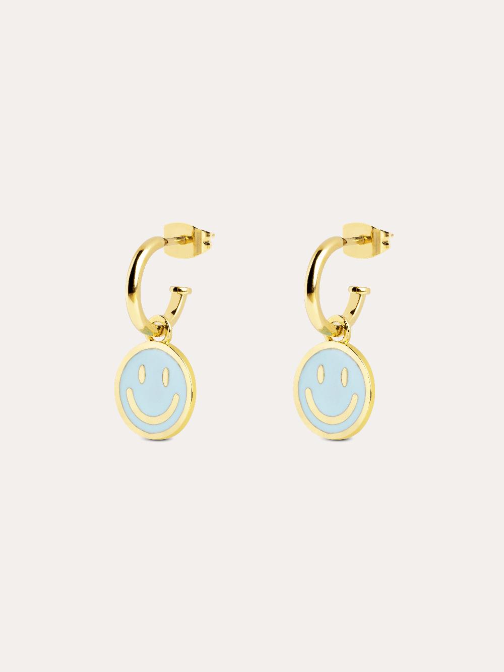 singularu Pendientes Aro Smiley Sky Enamel Baño Oro