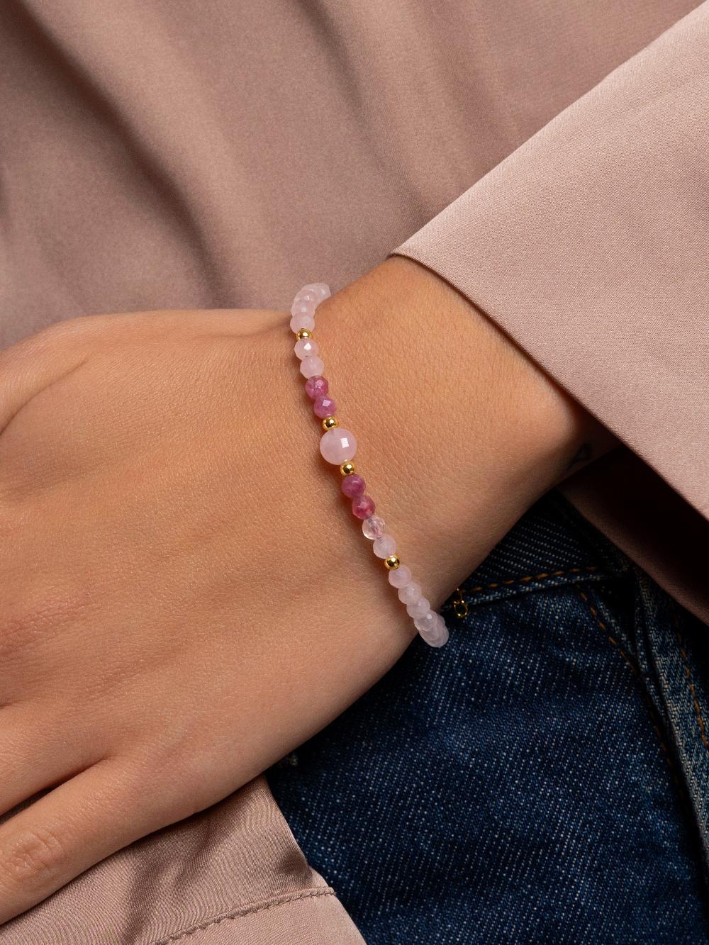 Singularu Pulsera Amulet Rose Quartz Acero Baño Oro