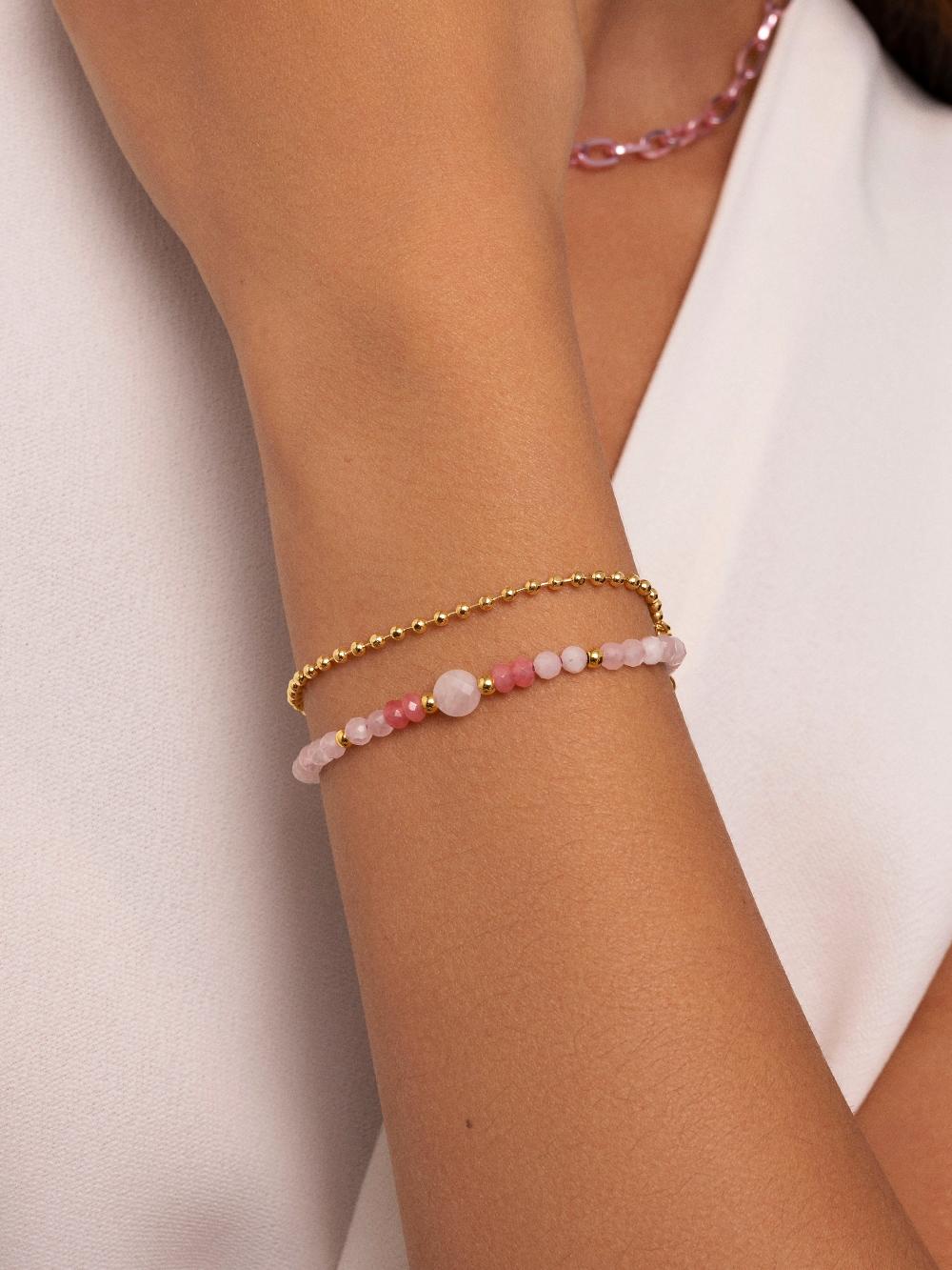 Singularu Pulsera Amulet Rose Quartz Acero Baño Oro