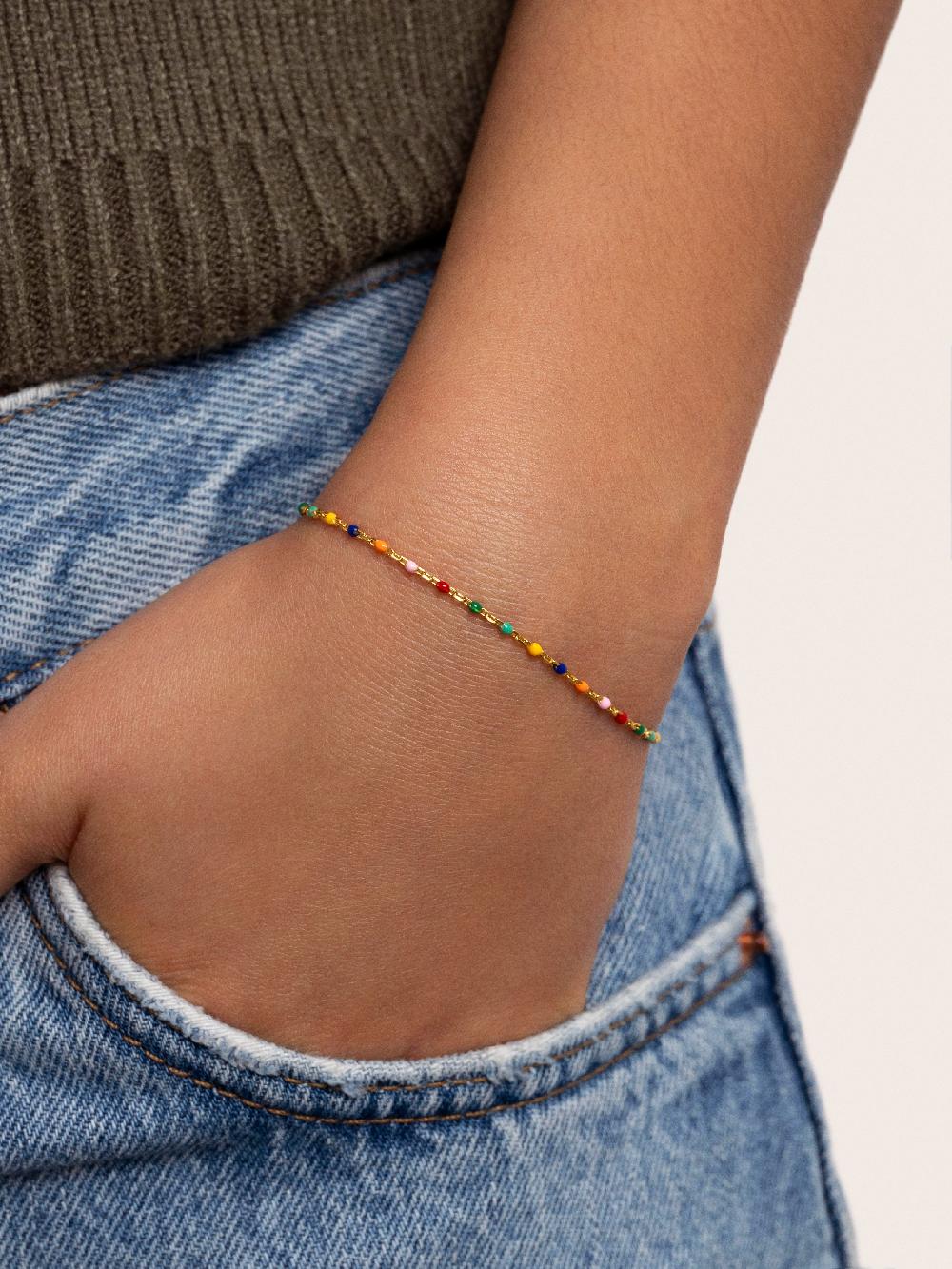 Singularu Pulsera Dots Colors Enamel Plata Baño Oro