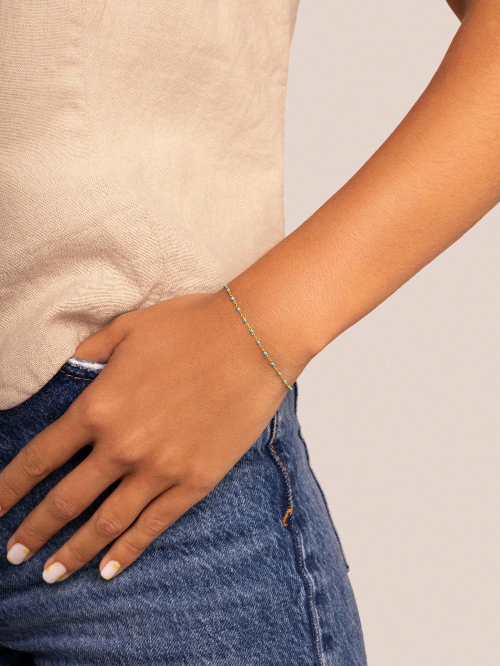 Singularu Pulsera Dots Turquoise Enamel Plata Baño Oro