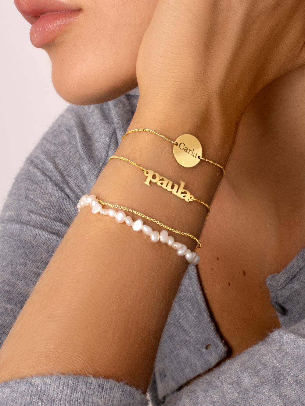 Singularu Pulsera Personalizada Moon Plata Baño Oro