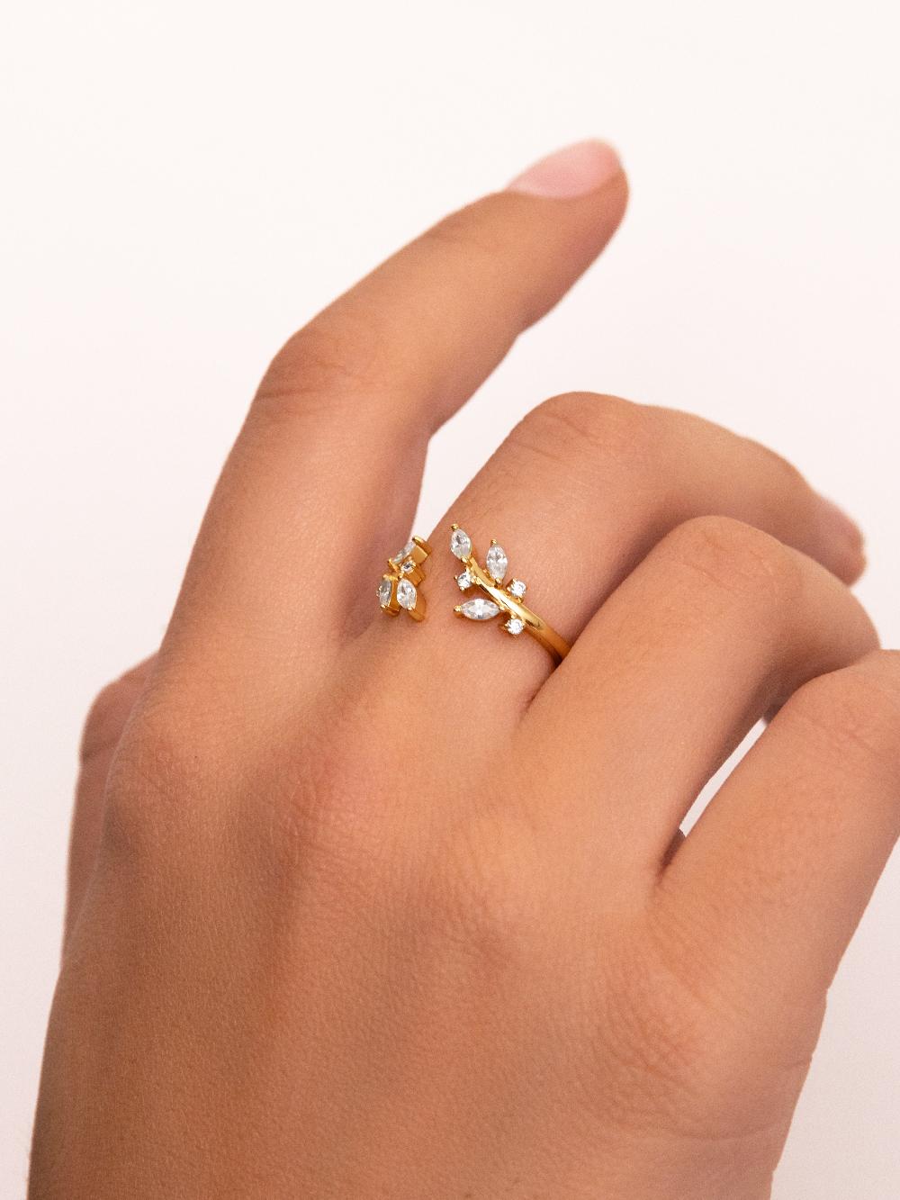 Singularu Anillo Buganvilla White Plata Baño Oro