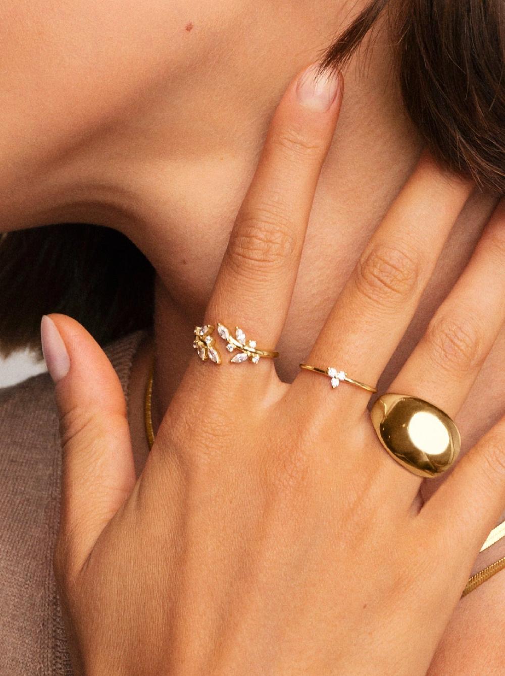 Singularu Anillo Buganvilla White Plata Baño Oro