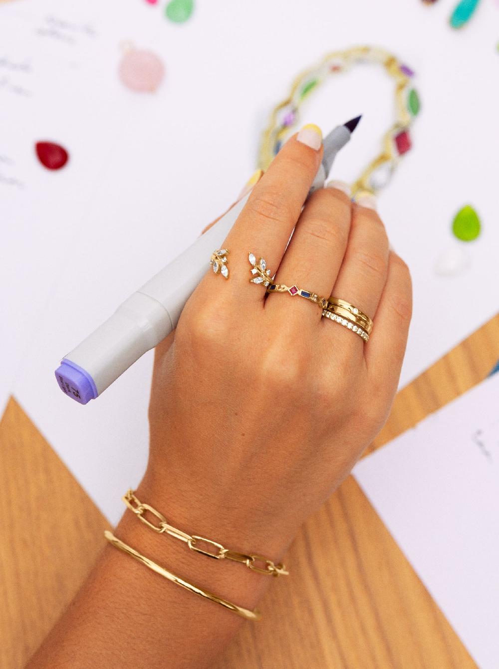 Singularu Anillo Cascade Plata Baño Oro