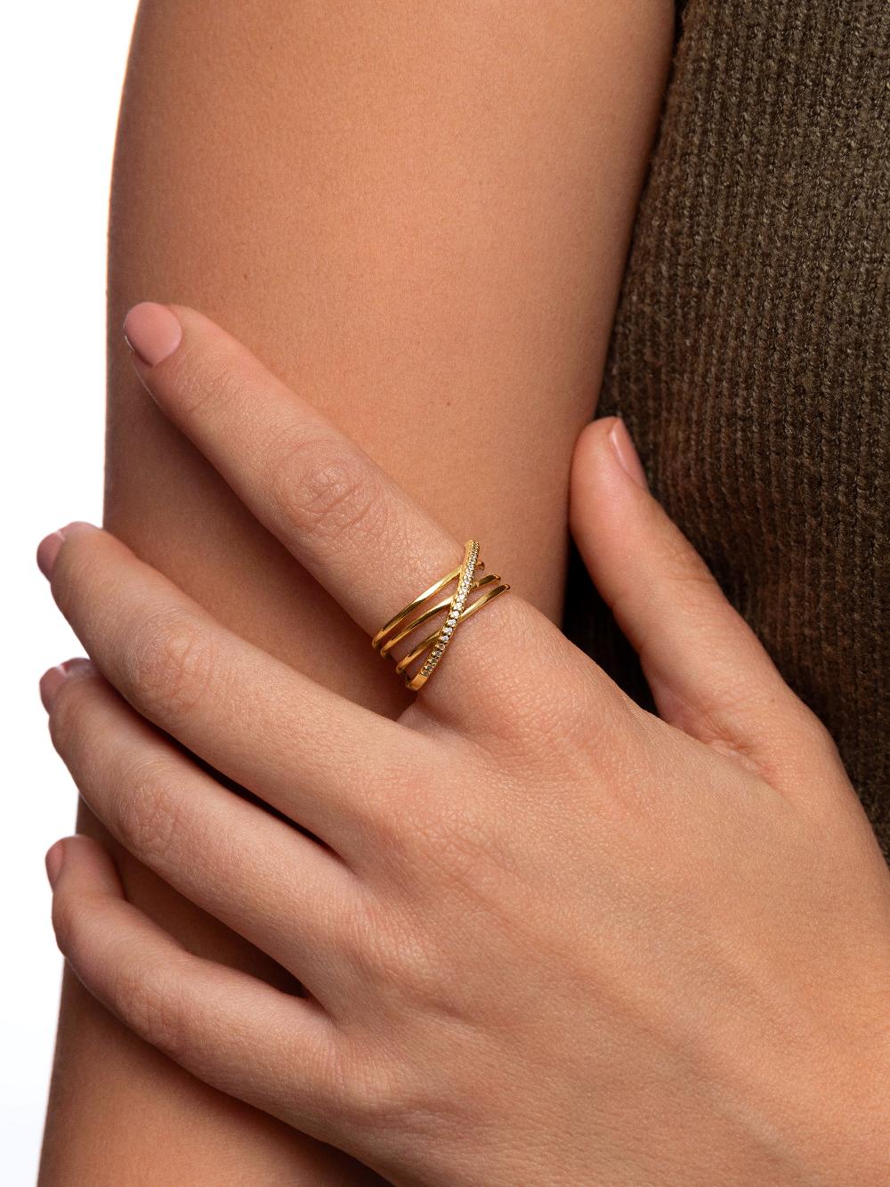 Singularu Anillo Comete Plata Baño Oro