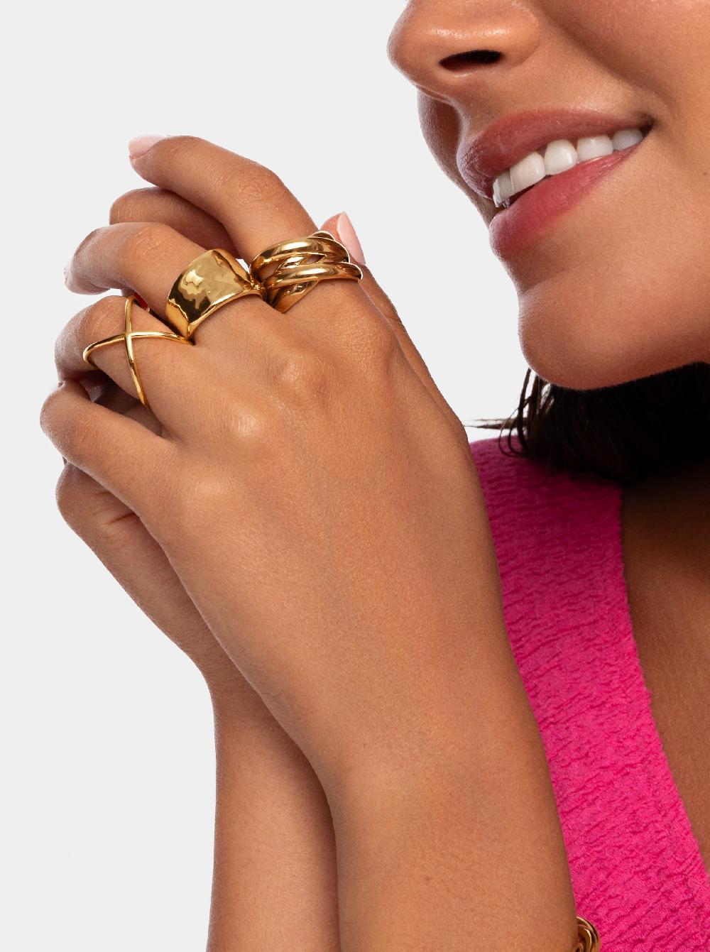 Singularu Anillo Double Cross Baño Oro