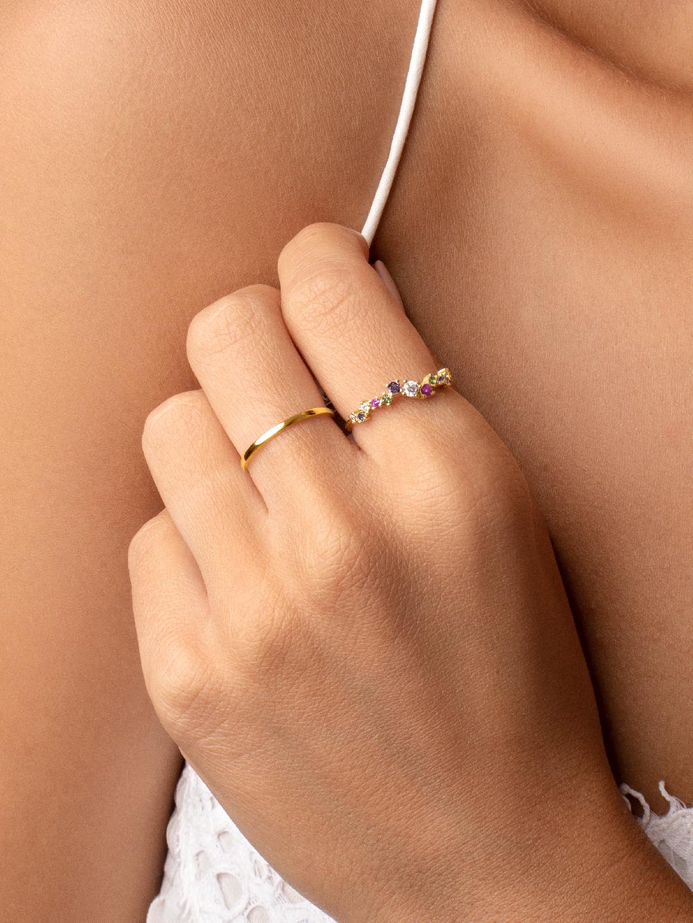 Singularu Anillo Estellar Colors Plata Baño Oro