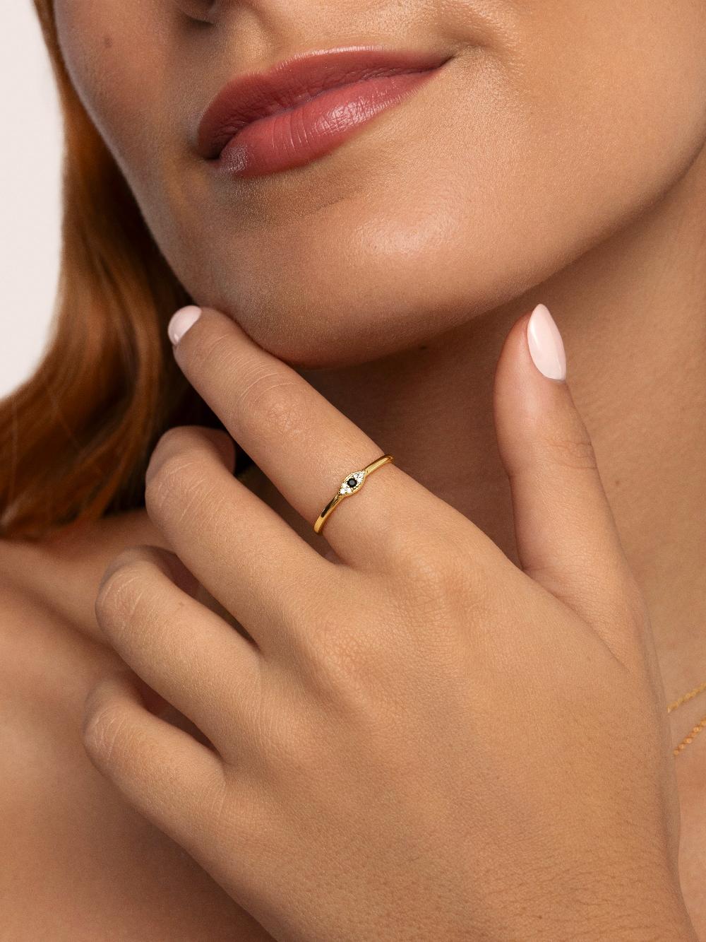 Singularu Anillo Ojo De Horus Plata Baño Oro