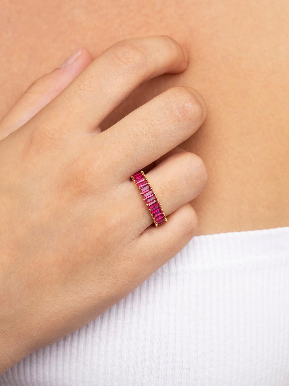 Singularu Anillo Sia Raspberry Plata Baño Oro