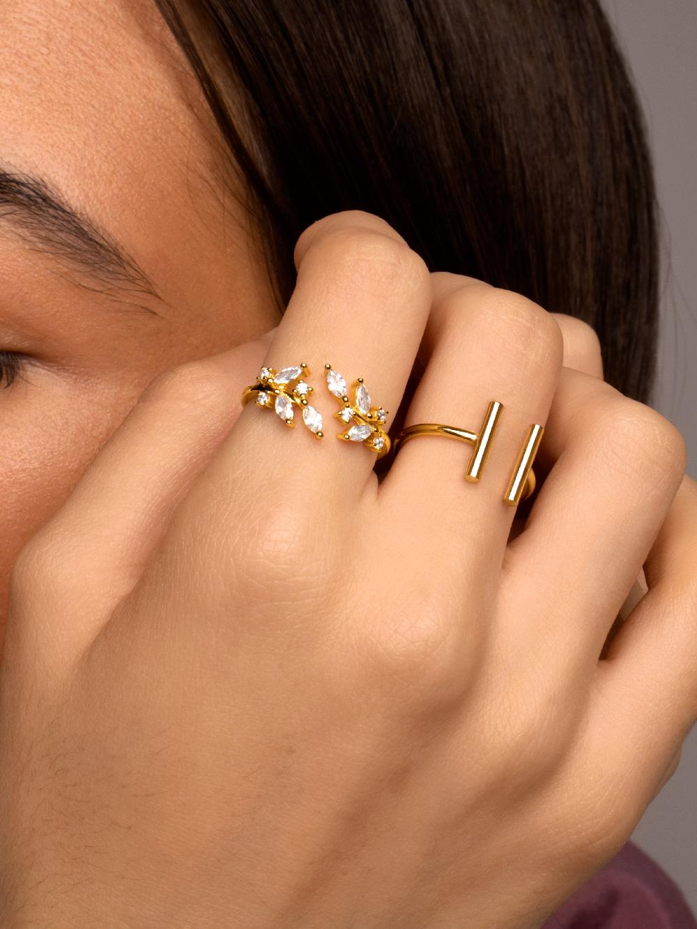 Singularu Anillo Sticks Plata Baño Oro