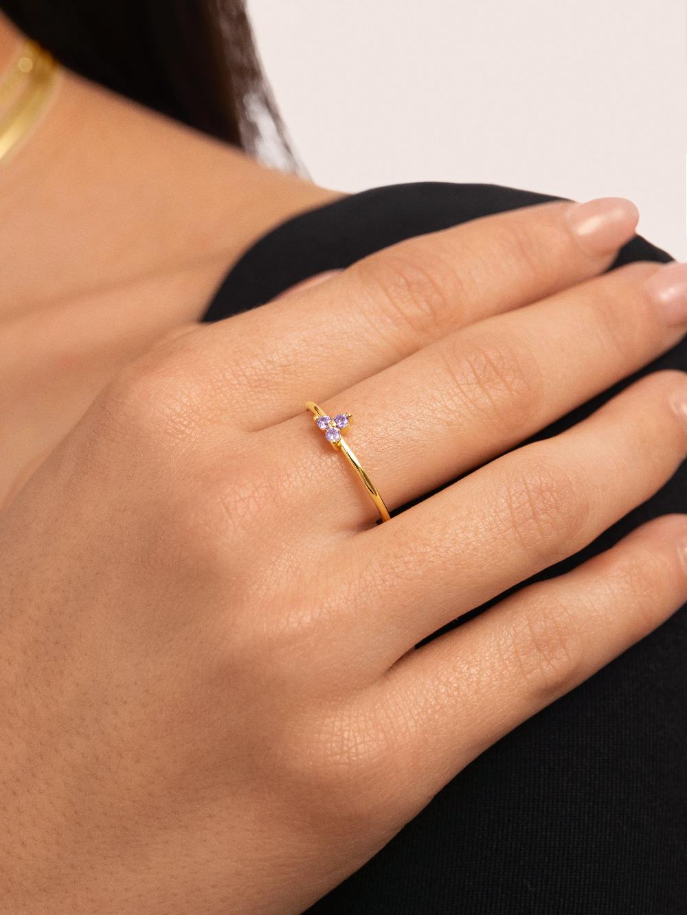 Singularu Anillo Trebol Lavande Plata Baño Oro