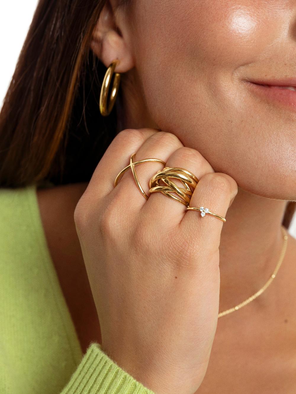 Singularu Anillo Triple Cross Baño Oro