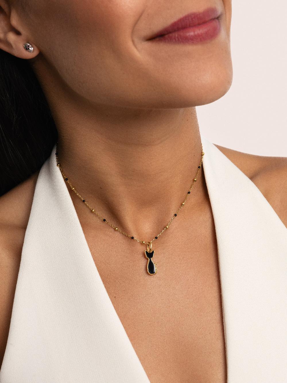 Singularu Charm Salem Gato Enamel Black Baño Oro