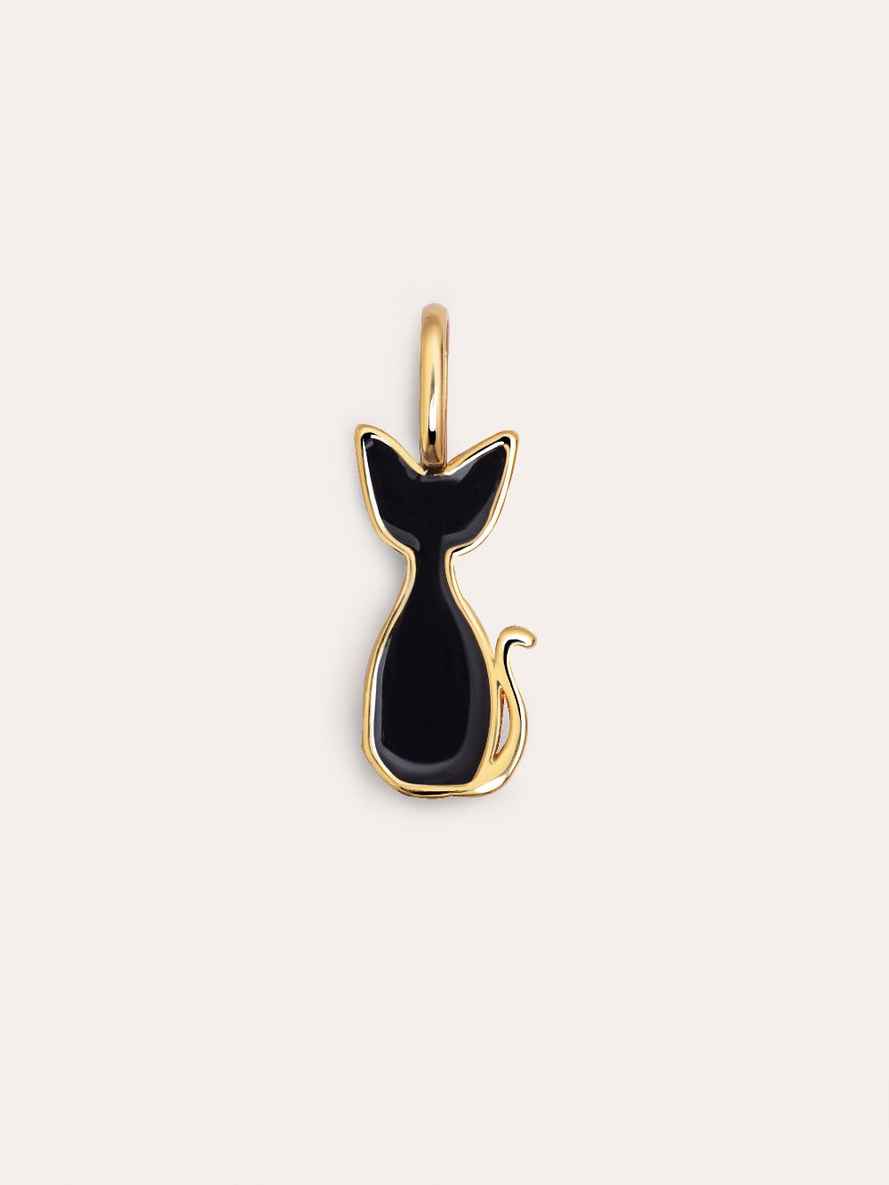 singularu Charm Salem Gato Enamel Black Baño Oro