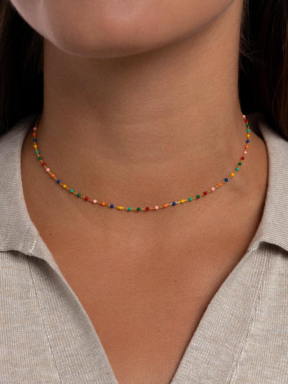 Singularu Collar Dots Colors Enamel Plata Baño Oro
