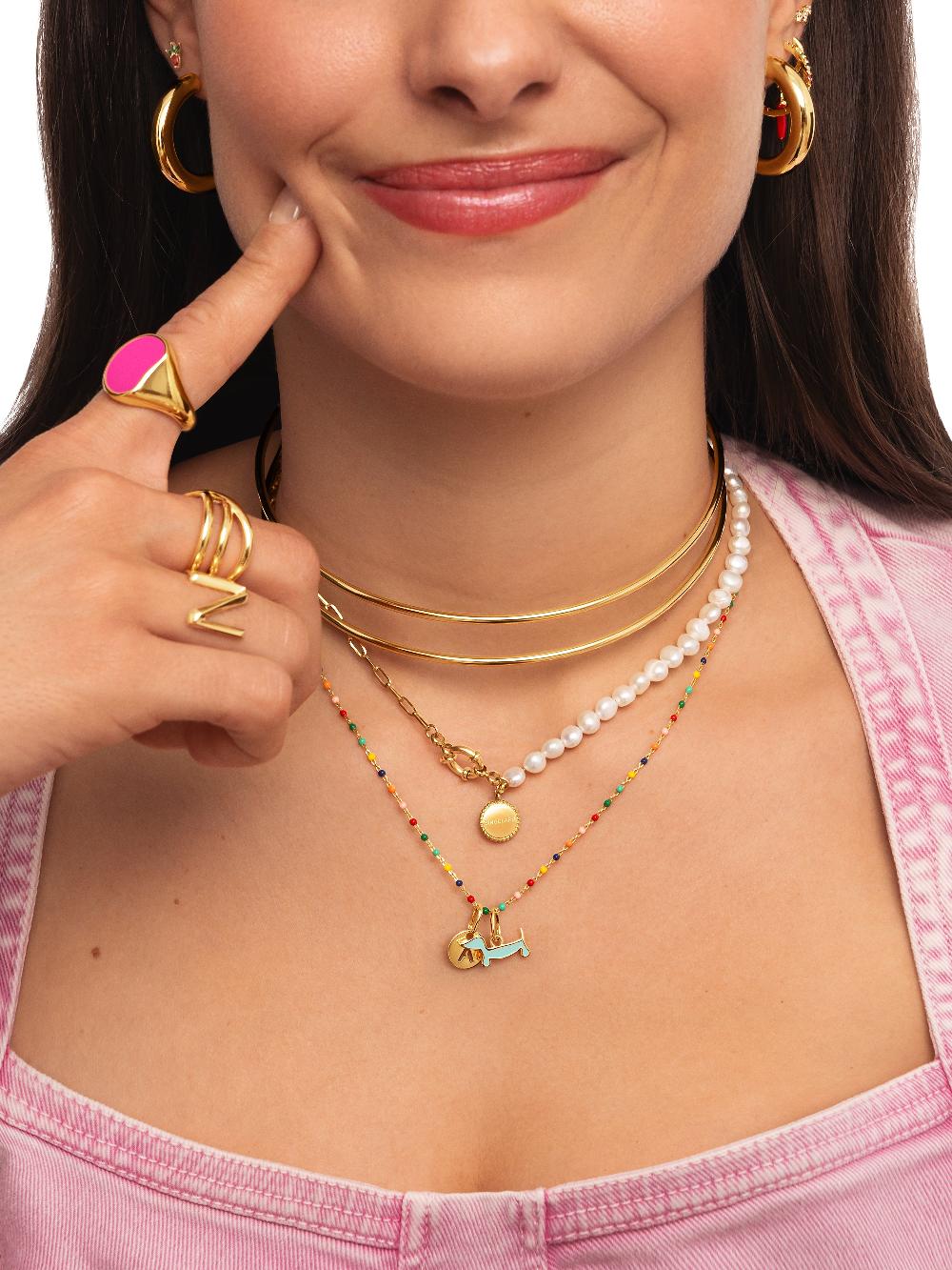 Singularu Collar Dots Colors Enamel Plata Baño Oro