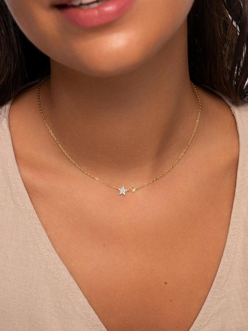 Singularu Collar Duo Stars Plata Baño Oro