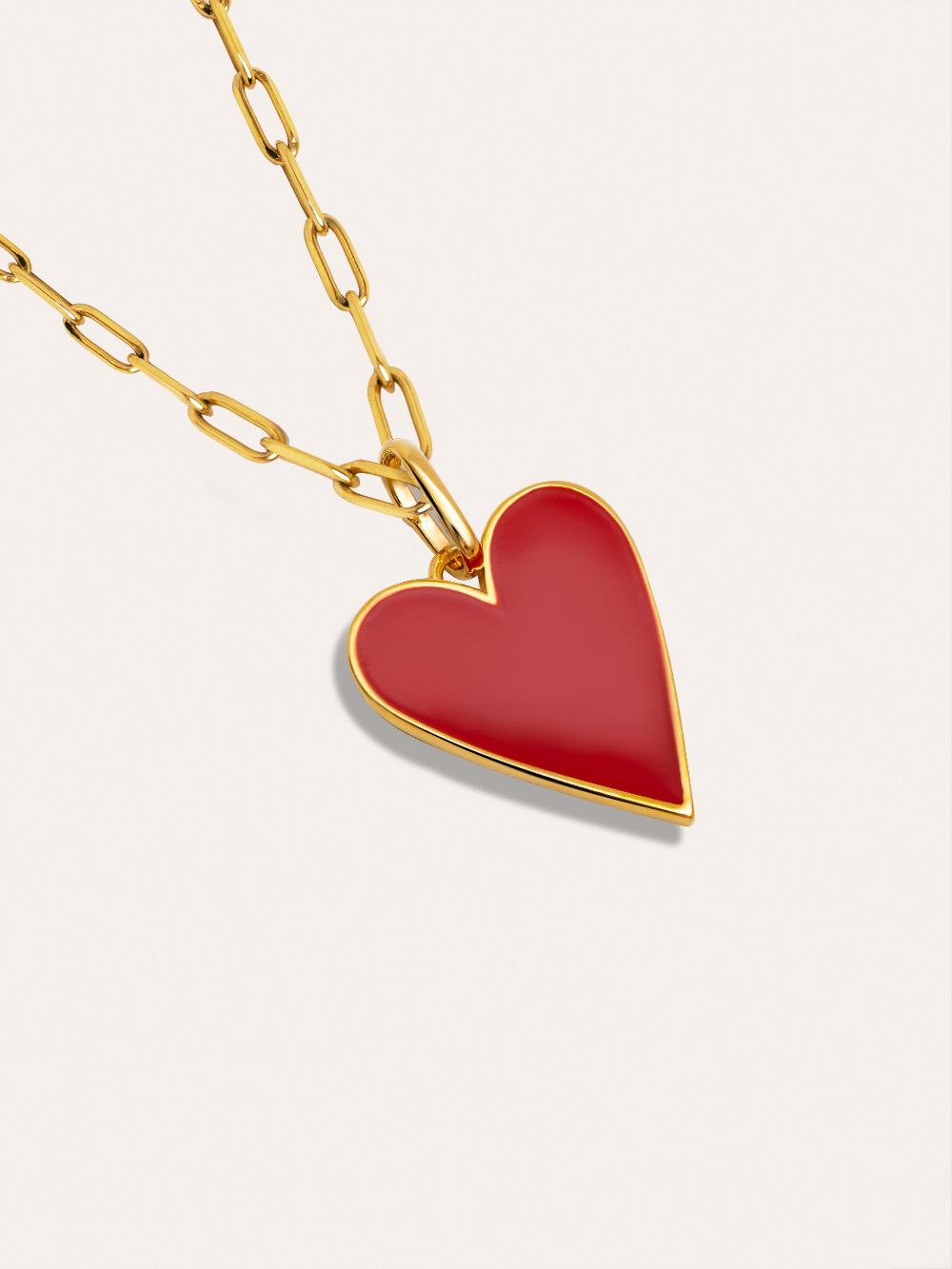 Singularu Collar Lovely Heart Red Enamel Baño Oro