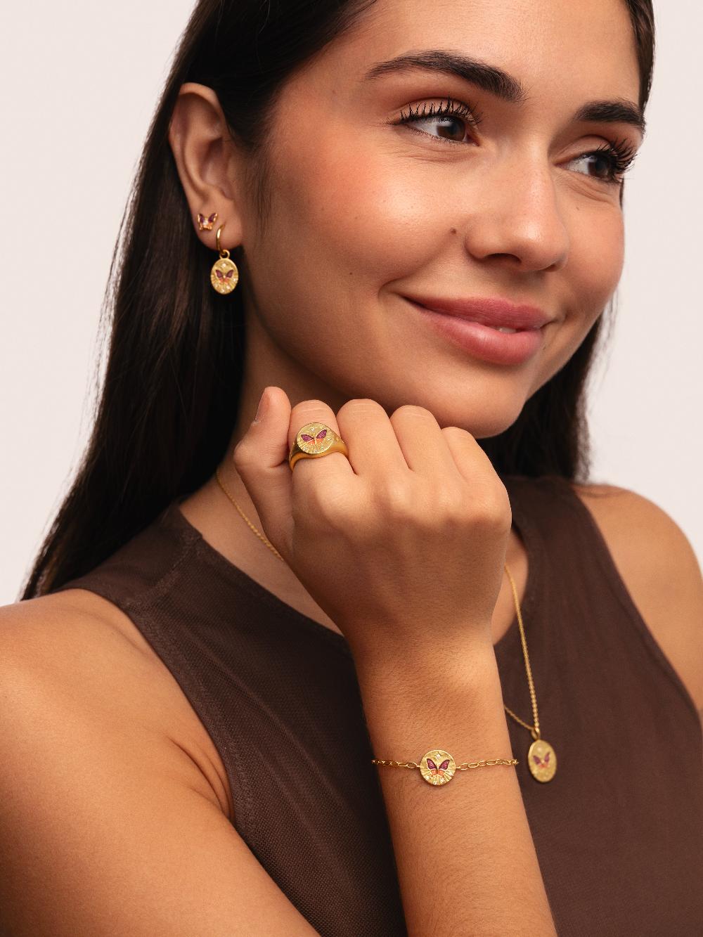 Singularu Collar Medallion Butterfly Rose Baño Oro