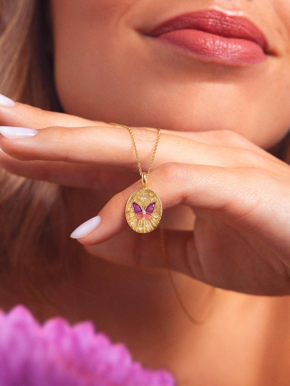 Singularu Collar Medallion Butterfly Rose Baño Oro
