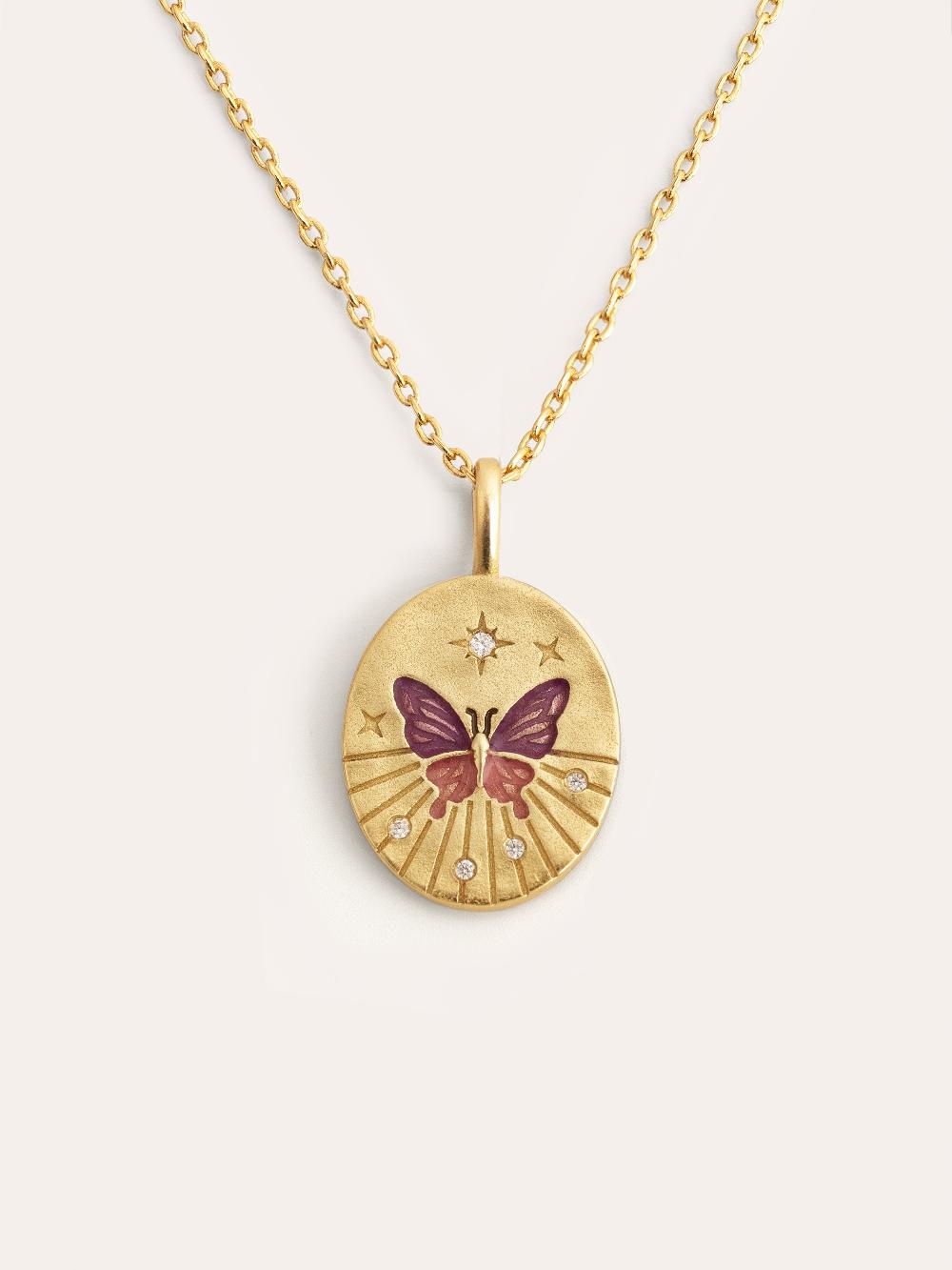 singularu Collar Medallion Butterfly Rose Baño Oro