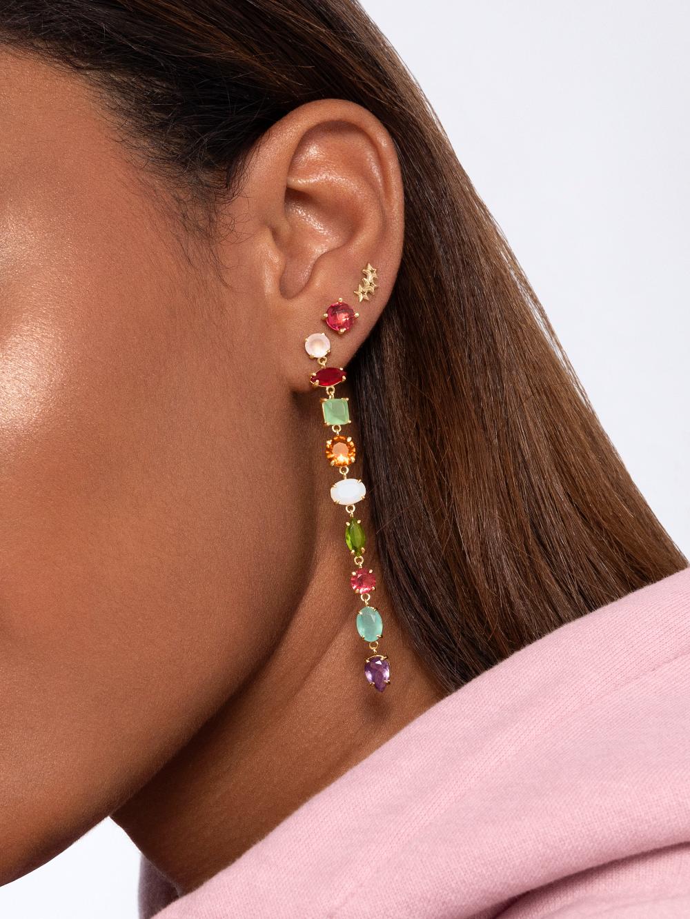 Singularu Pendiente Suelto 3 Star Plata Baño Oro