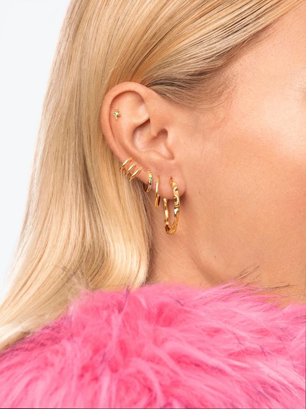 Singularu Pendiente Suelto Aro Trio Plata Baño Oro