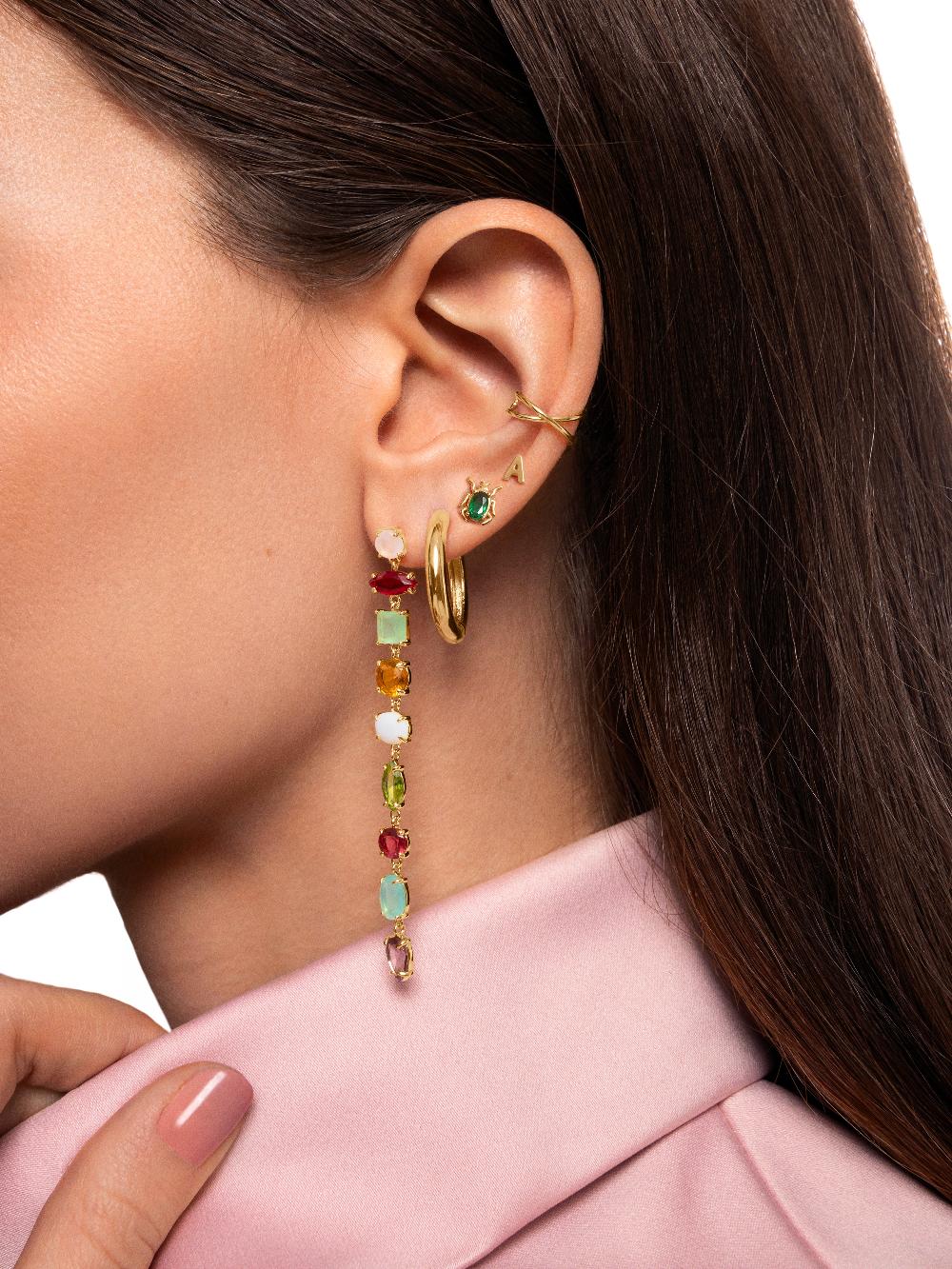 Singularu Pendiente Suelto Letter Plata Baño Oro