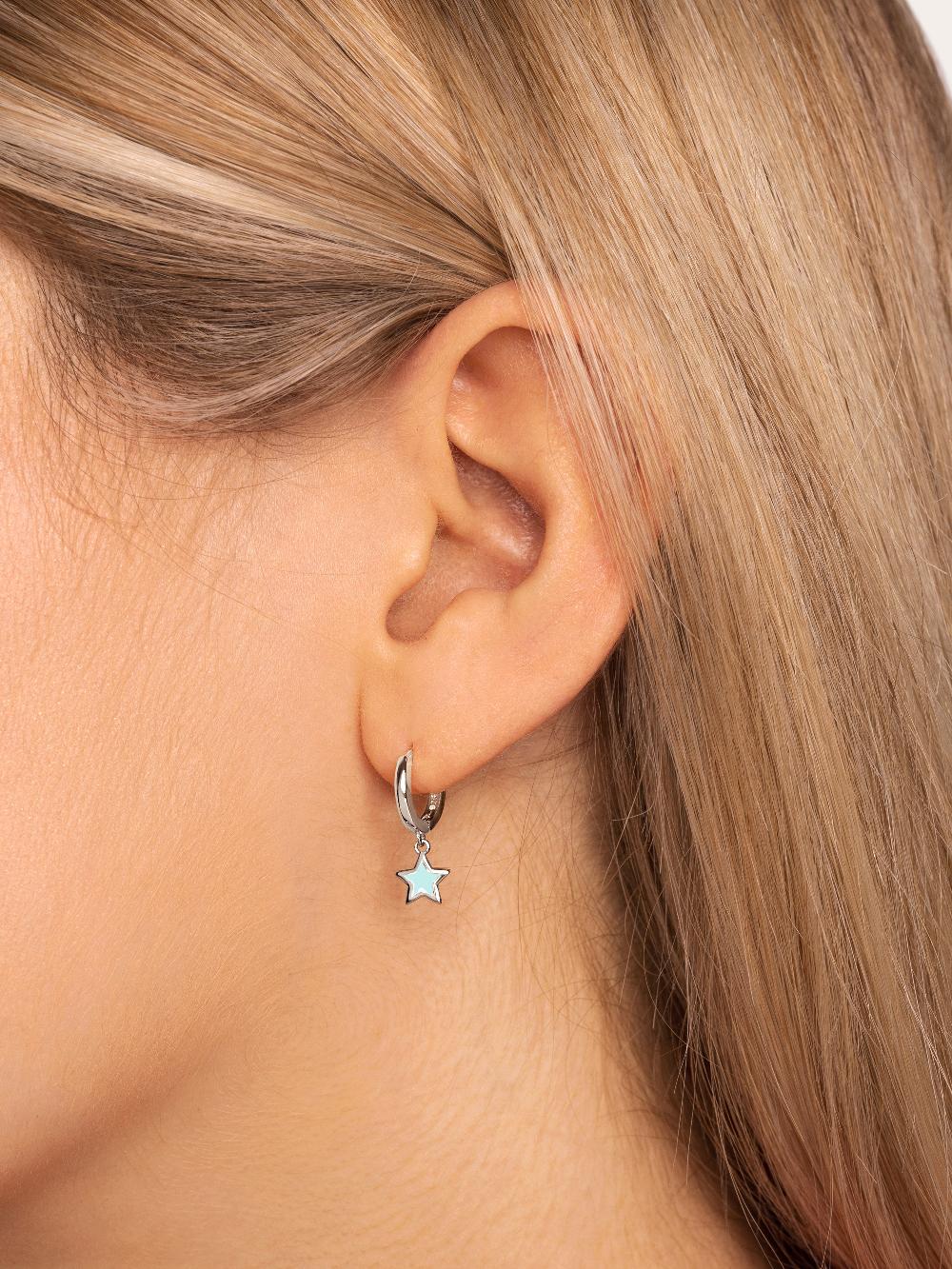 Singularu Pendientes Aro Star Sky Enamel Plata