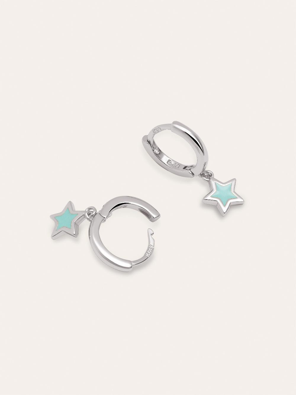 Singularu Pendientes Aro Star Sky Enamel Plata