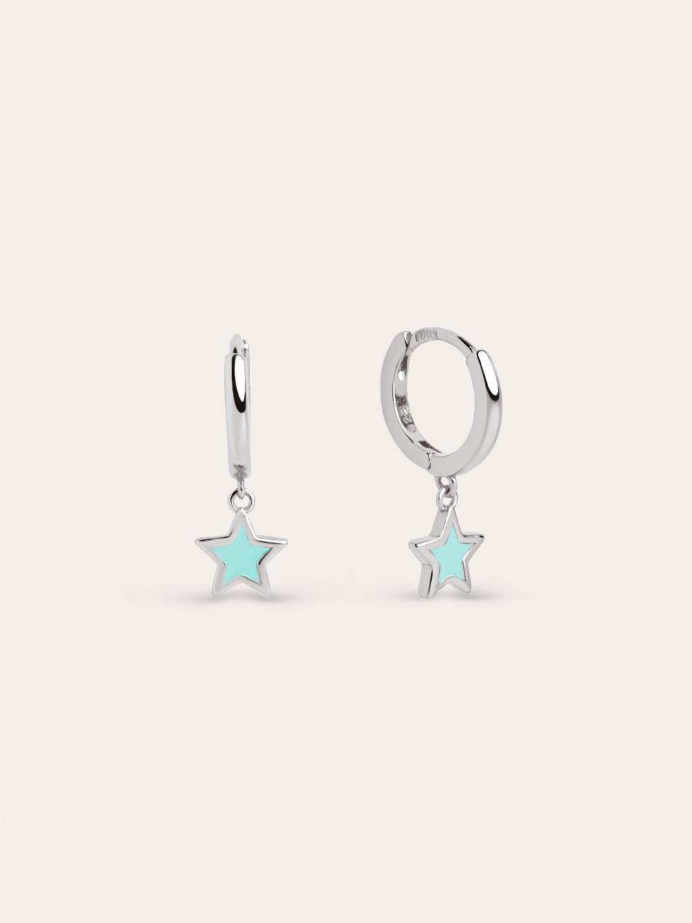 singularu Pendientes Aro Star Sky Enamel Plata