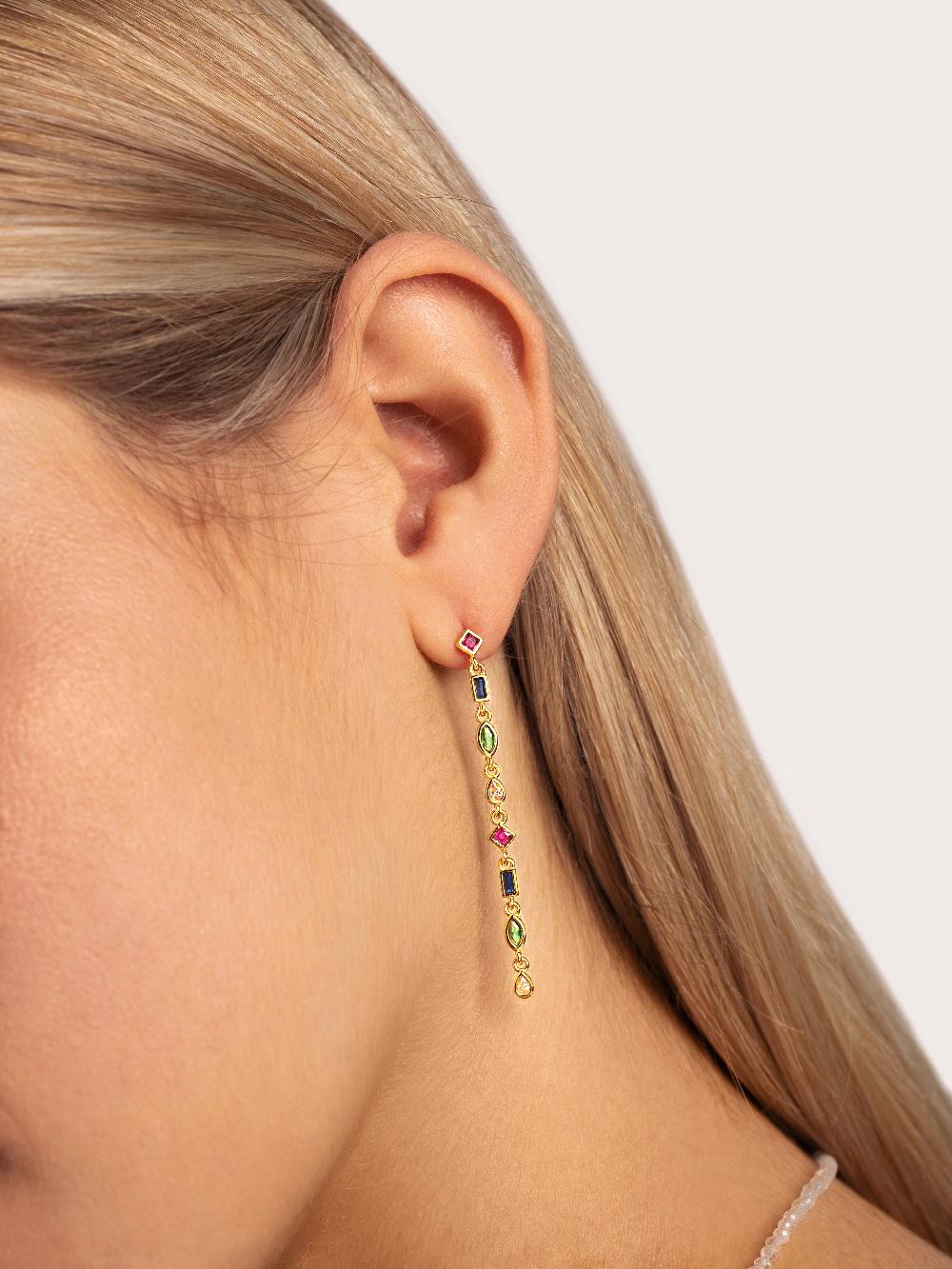 Singularu Pendientes Cascade Colors Plata Baño Oro