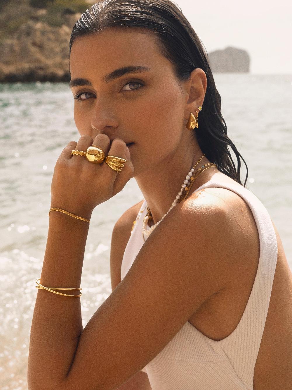 Singularu Pendientes Gota Acero Baño Oro